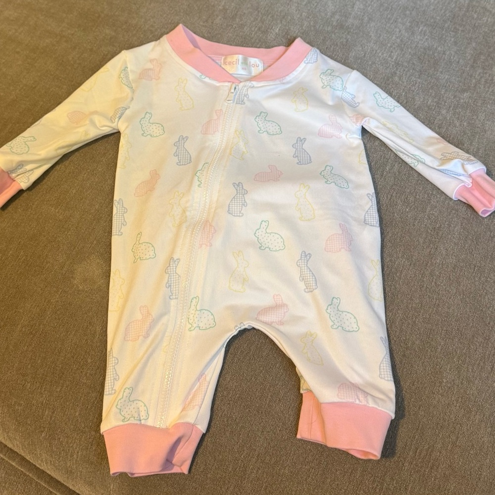 Cecil and Lou Bunny Bamboo Knit Zipper Pajamas (NB)
